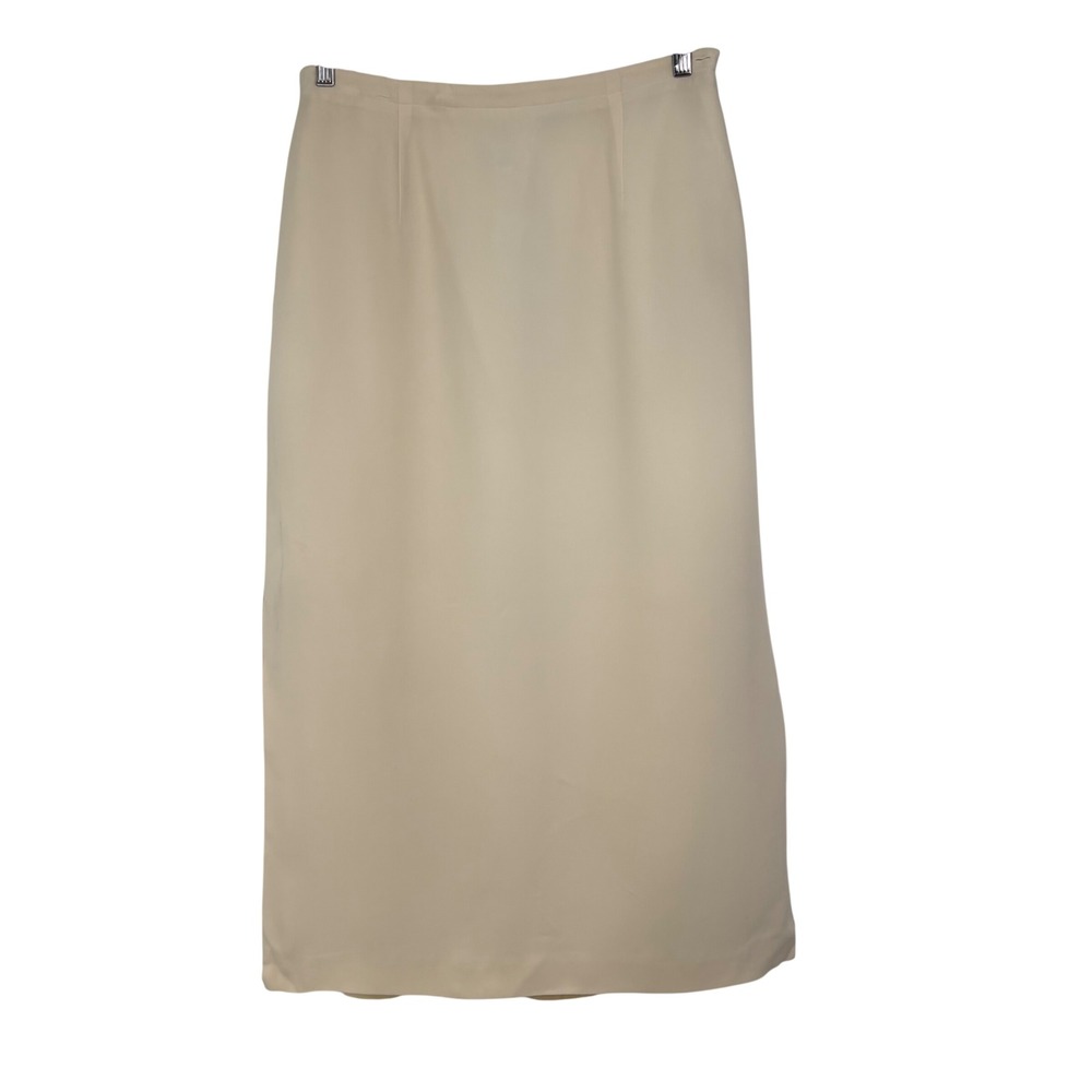 Talbots Cream Pure Washed Silk Maxi Skirt Side Slits Lined Vintage Size 12 Luxe